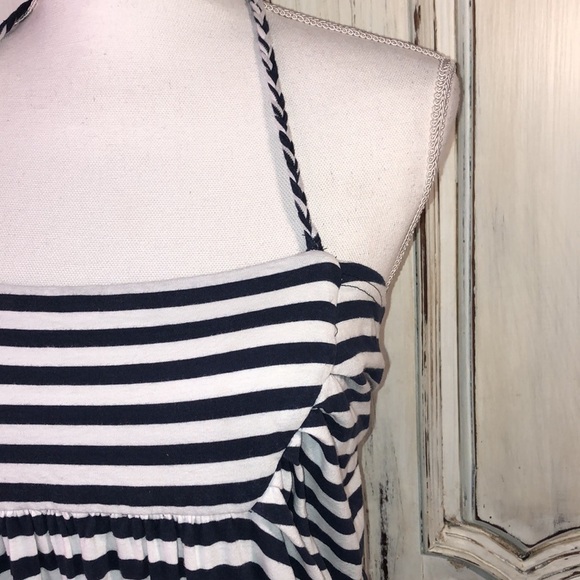 Fora Navy and White stripe 100% Cotton Knit  Backless Maxi Summer Dress Size /S - Picture 4 of 9
